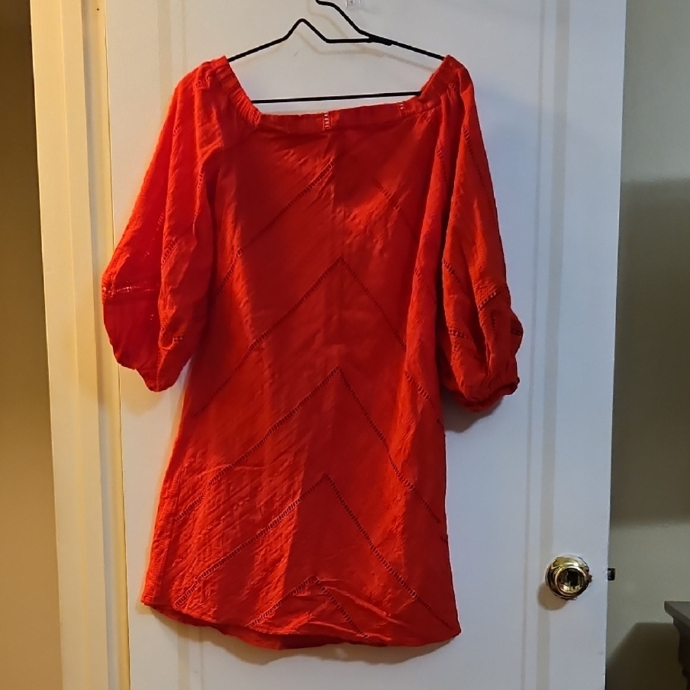 New York & Company Vibrant Red Textured Dress